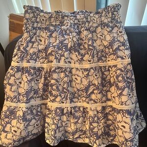 J CREW Cotton A-Line Skirt in Lovely Blue & White Print with Lace, Brand New!